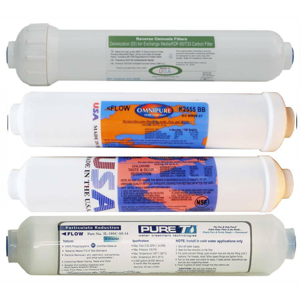 4 inline Filter Set for Countertop RO Reverse Osmosis System, assembly
