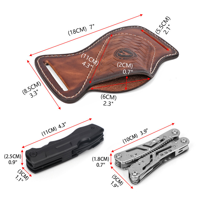 TOURBON Leather Folding/Fixed Knife Sheath EDC Compact Tools Belt Pouch