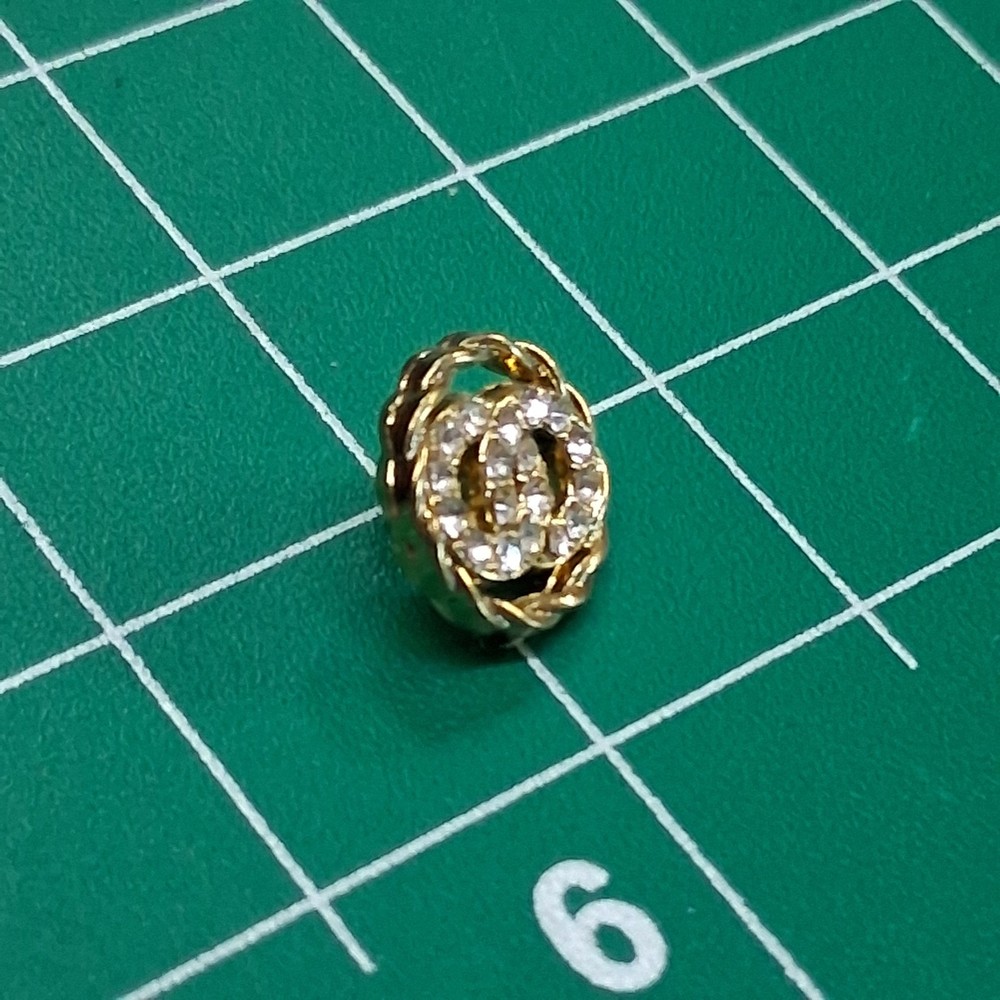 SKB Pave CZ Interlocking Circle Rope Designed Ring Gold Tone Metal Accent Button
