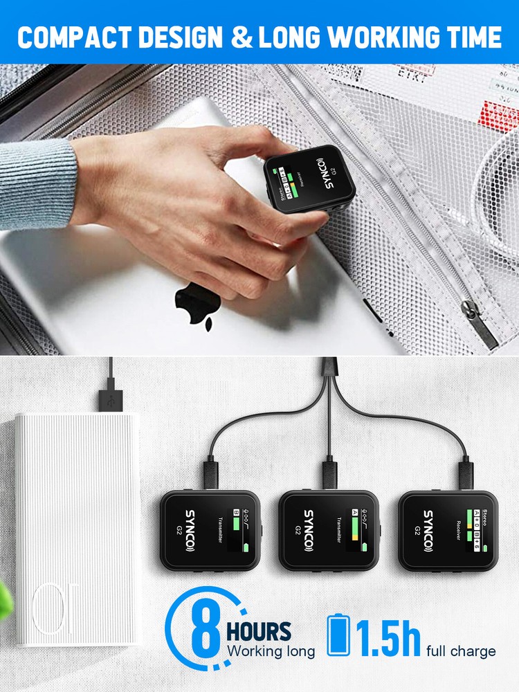 US SYNCO G2(A2) Wireless Lavalier Microphone System for Camera Tablet Phone Vlog