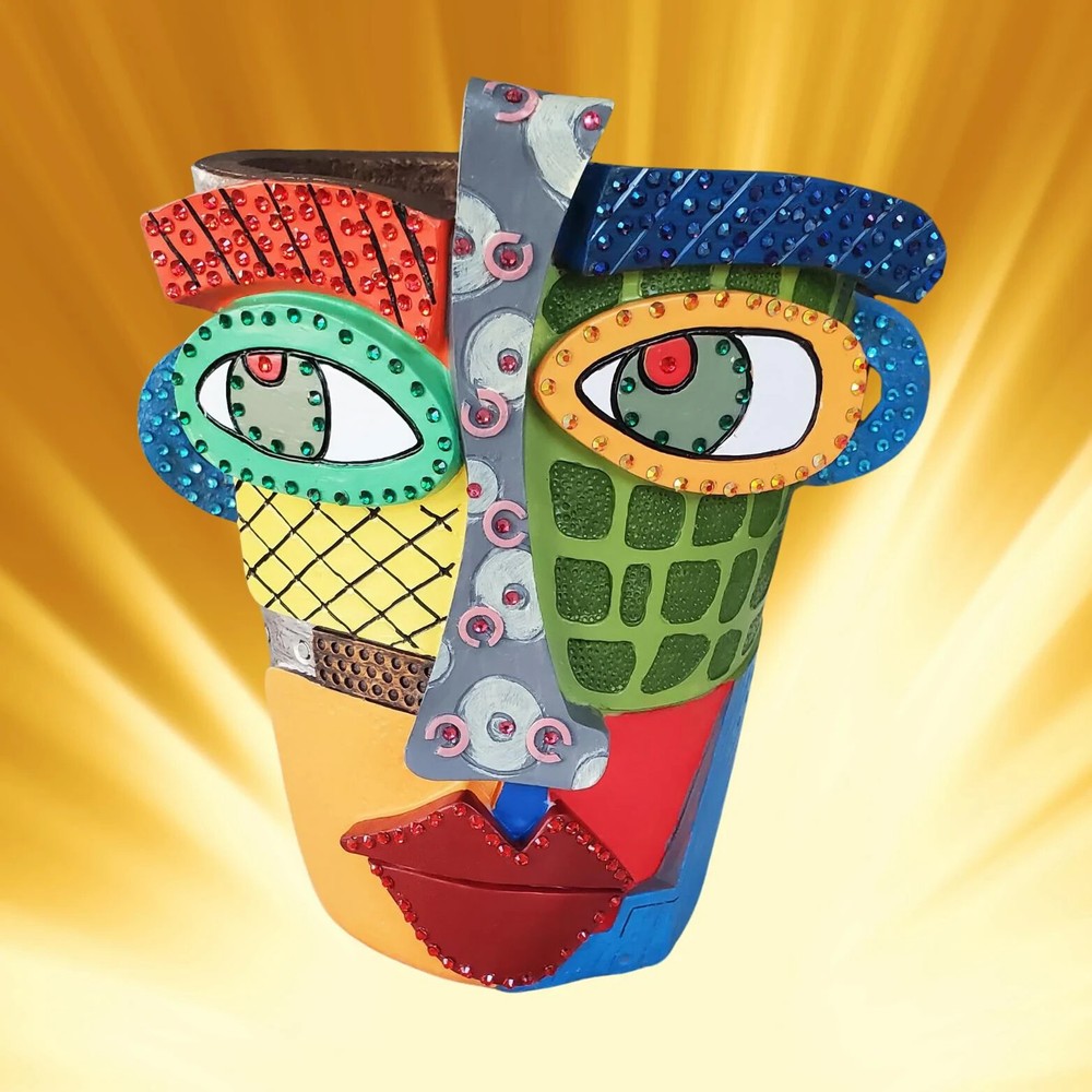 Picasso-Inspired Abstract Face Planter, embellished or original - Free shipping.