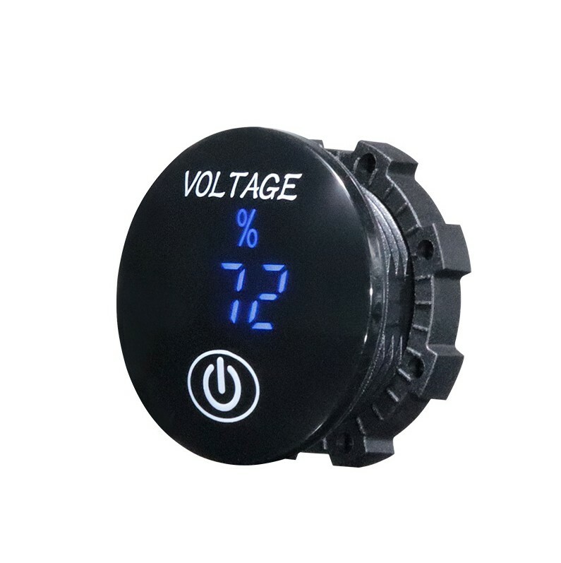 Panel Mount Digital Volt Meter w/Touch Switch, % Battery Level, 12/24 VDC In