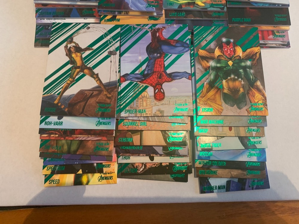2022 UPPER DECK MARVEL FLEER ULTRA AVENGERS GREEN FOIL 68 CARD PARTIAL BASE SET