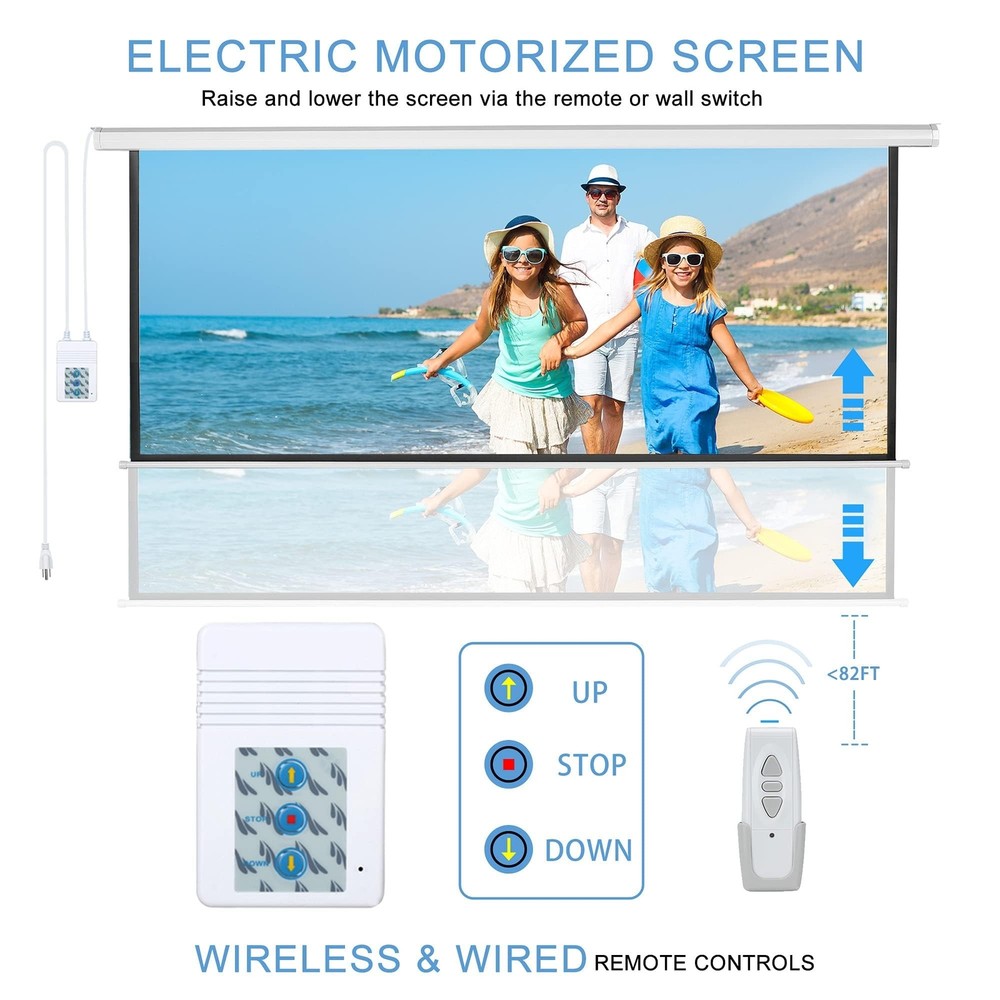 Kayle 120" Motorized Projector Screen Electric Diagonal Automatic Projection ...