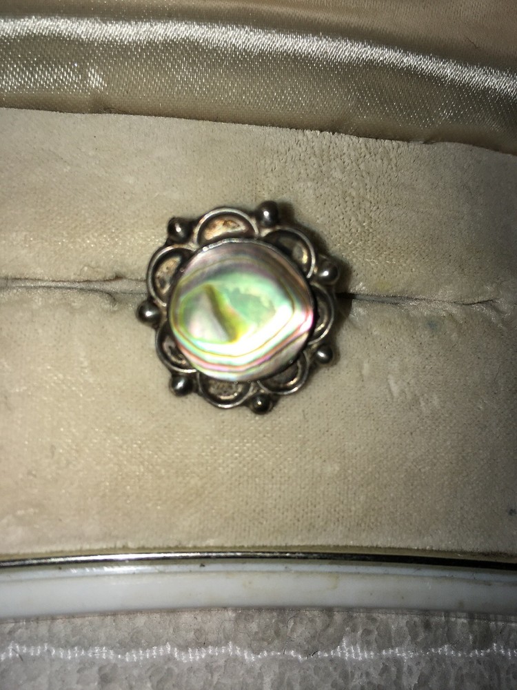 Antique Vtg Sterling Silver Abalone Ring Size 5