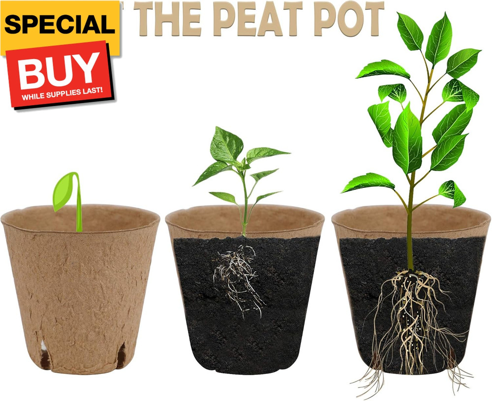 100 Pack Seed Starter Tray Kit, Biodegradable Peat Pots for Seedling with 100 Pl