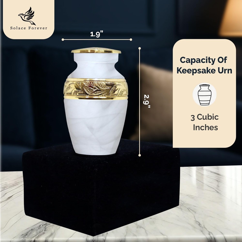 Small Urns for Human Ashes Keepsake – Handcrafted White Memorial Small,