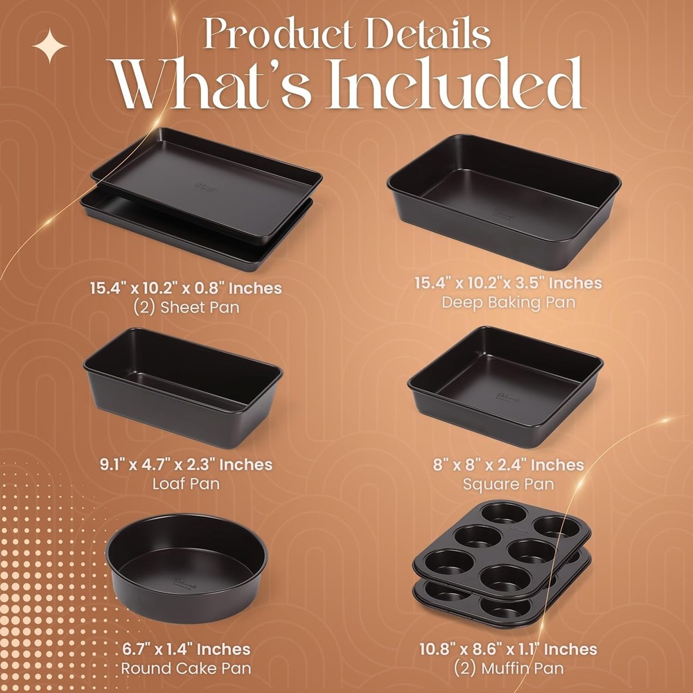 Nonstick Bakeware Set 8 Piece Stackable Baking Pan Set Oven safe 450°F Carbon