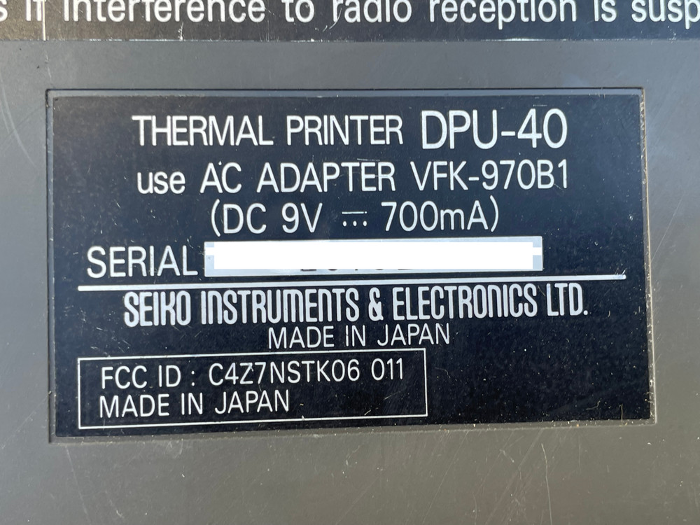 Seiko Instruments Thermal Printer DPU-40 w/ AC Adapter