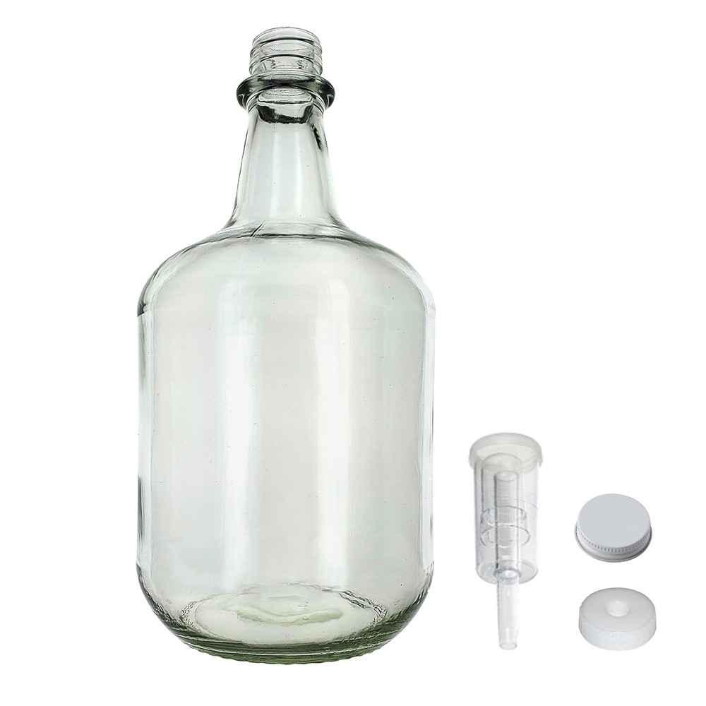 3L Jug Flint - White Cap with Hole, Econo Three-Piece Airlock, and White Metal
