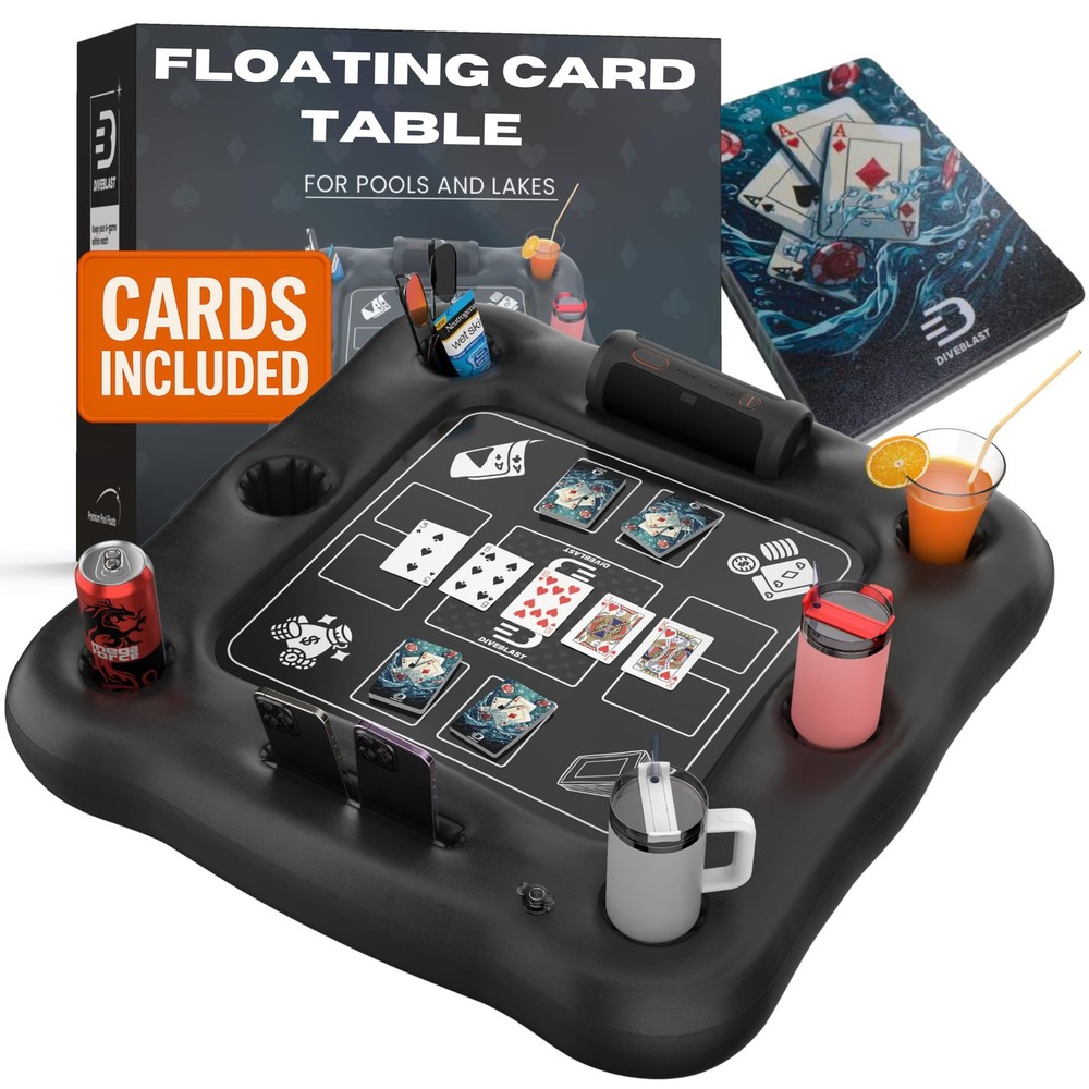DIVEBLAST Floating Card Table for Pool with Waterproof Cards — Floating Game ...