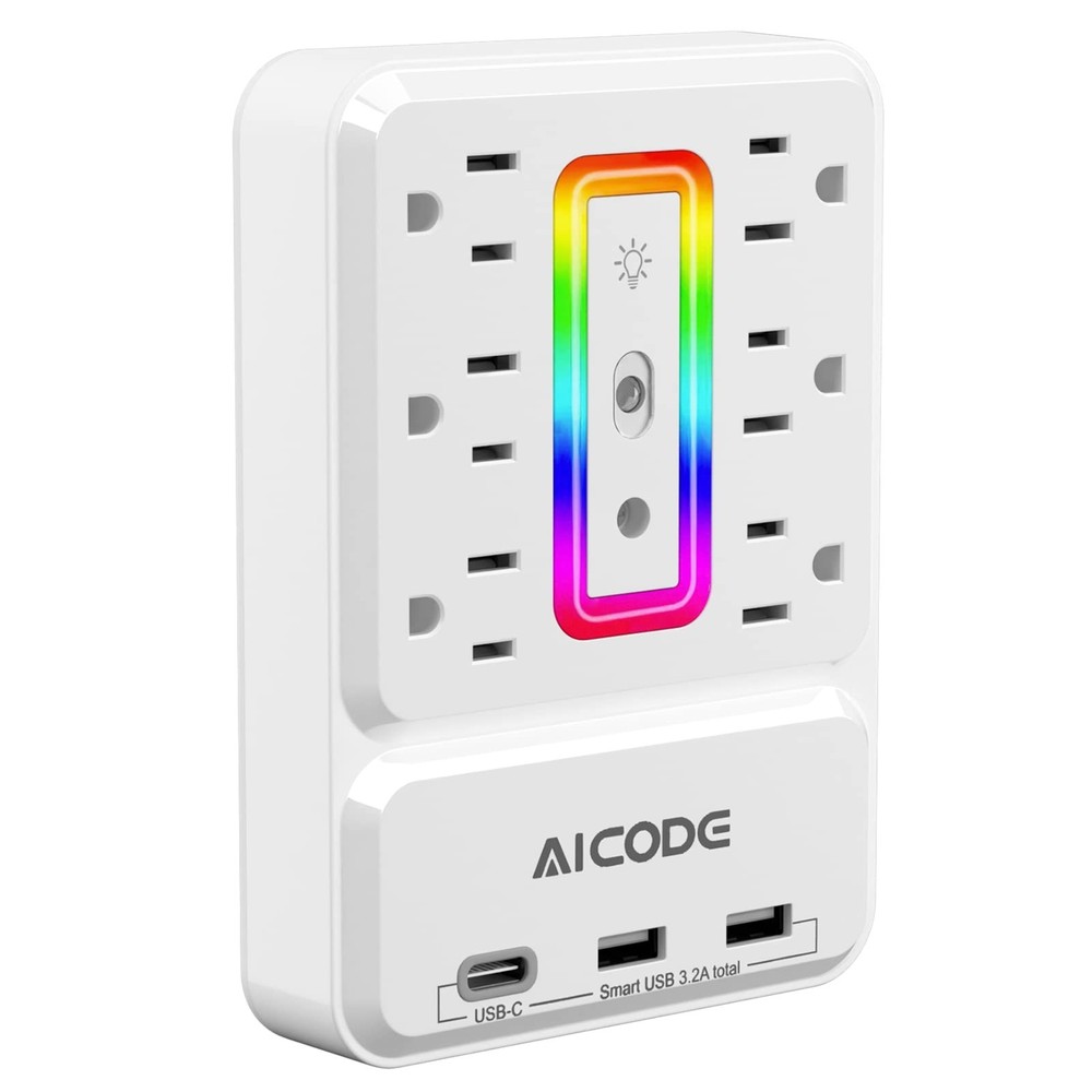 Outlet Extender with USB C, AICODE Multi Outlet Surge Protector with Nightlig...