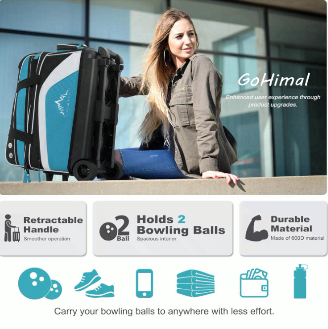 Double Roller 2-Ball Bowling Bag (with Shoe Compartment & Retractable Handle)