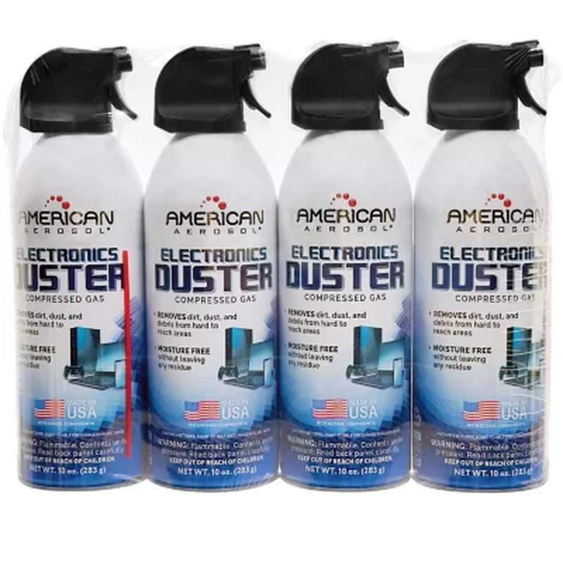 American Aerosol Compressed Gas Electronics Duster, 10 oz, 4 Pack - Powerful Dus