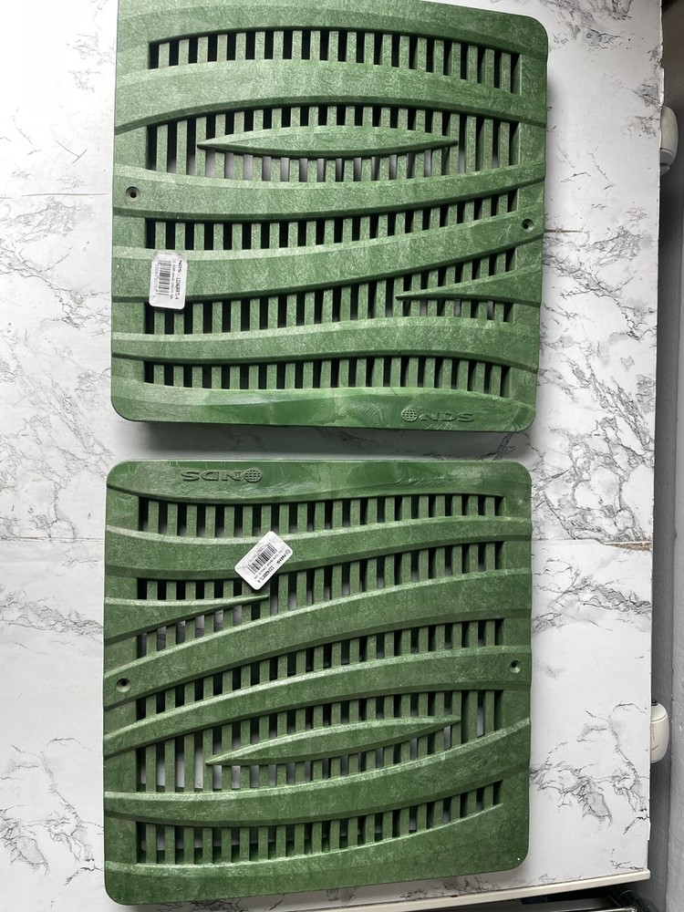 2 X - NDS Square Decorative Wave Plastic Grate for 12” Basin - Green