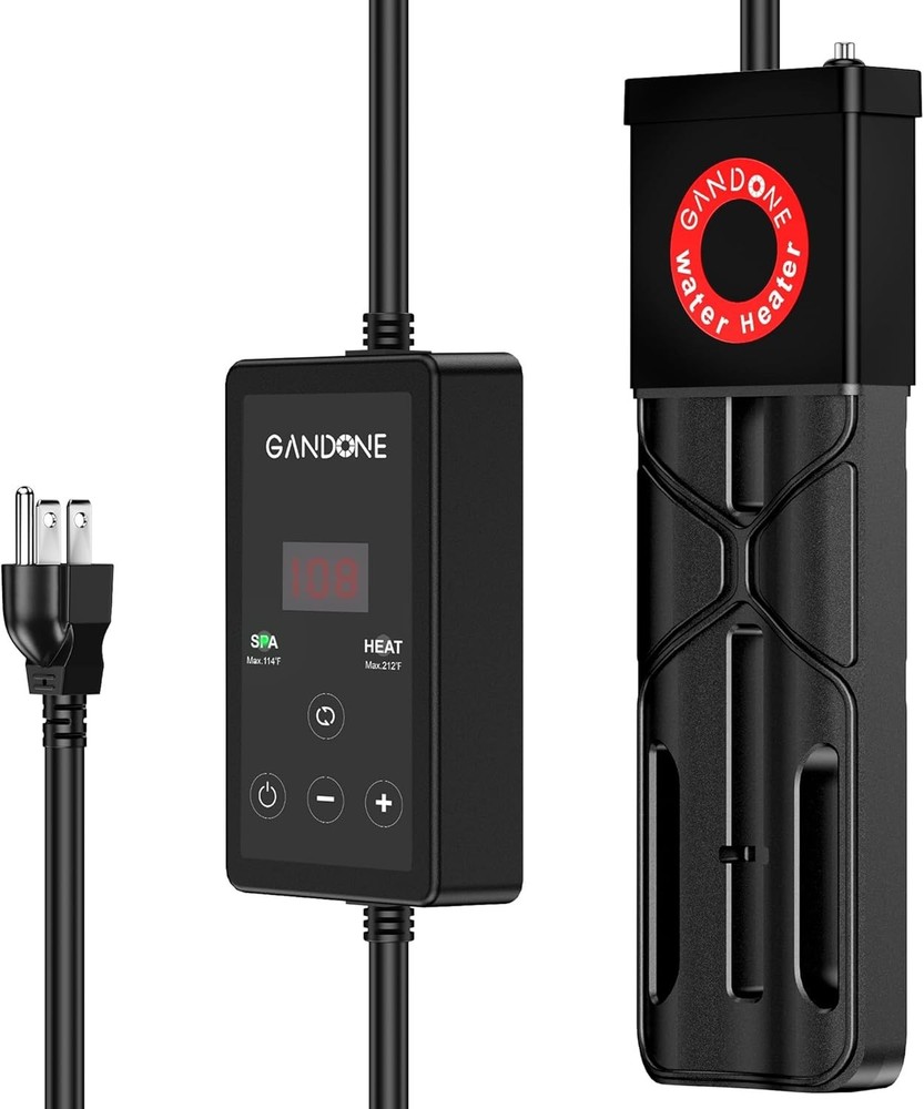 GANDONE Dual Spa Water Heater, Portable Hot Tub Immersion Heater Black
