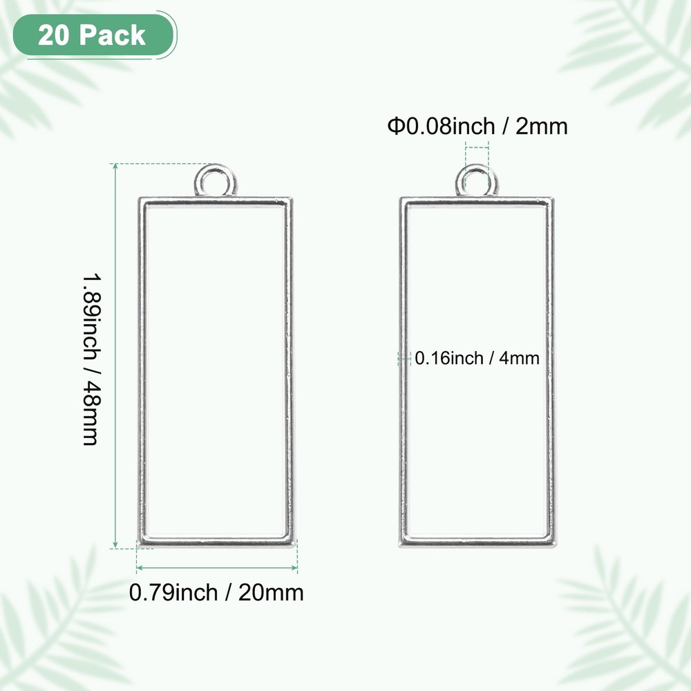 20-Pack Open Bezels, Rectangle Bezel Pendants for Resin[Silver Tone]