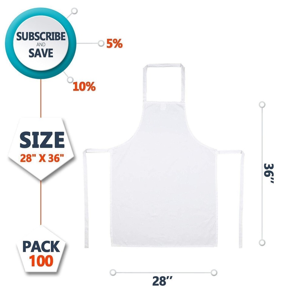 White Waterproof Disposable Aprons Polypropylene 100 Count 28 x 36 in