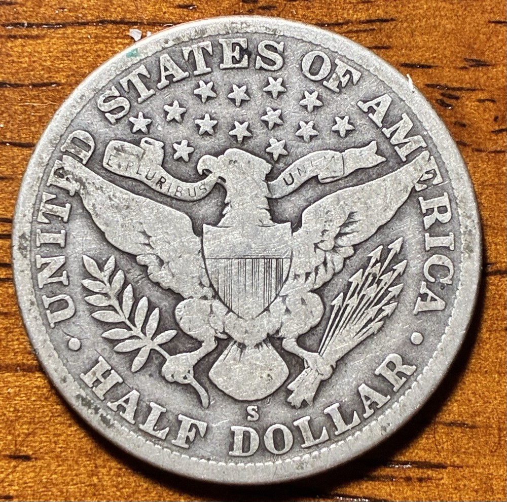 1912 S Silver Barber Half Dollar, 90% Silver