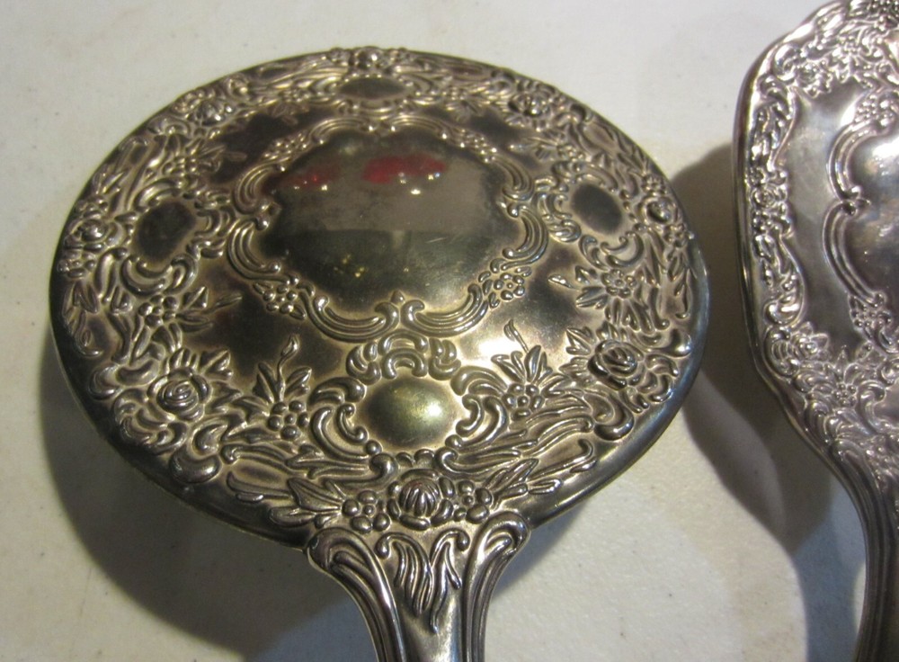Vintage Silver Plated Ornate Vanity Set 3 piece