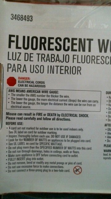 ACE Fluorescent Work Light 15Ft Cord Yellow (3468493) FS