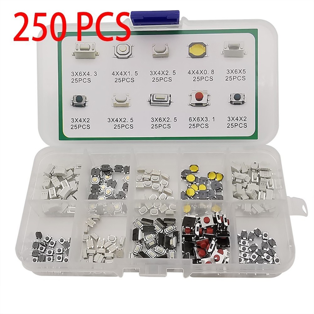 250PCS Tactile Push Button Switch Momentary Tact For SMD 10Value Kit New
