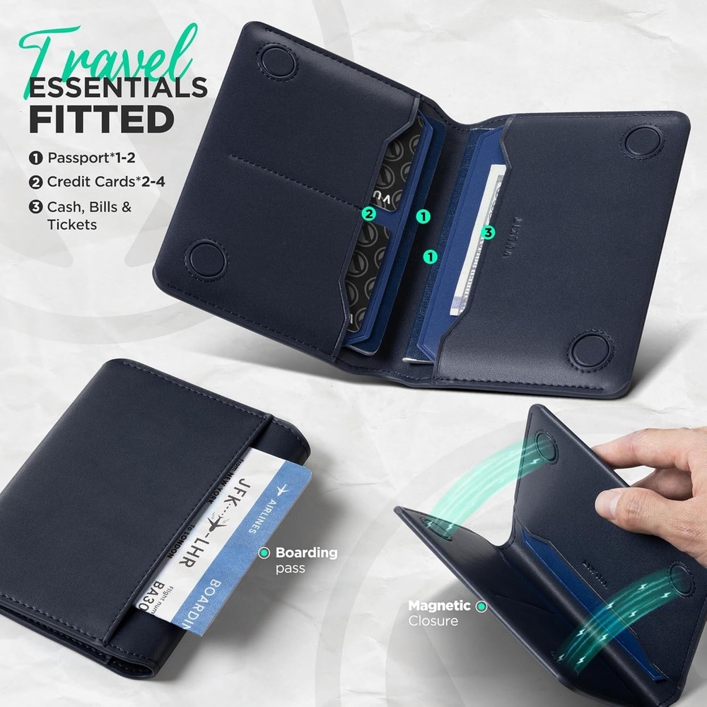 VULKIT Slim Minimalist Passport Wallet RFID Blocking, Dark Navy