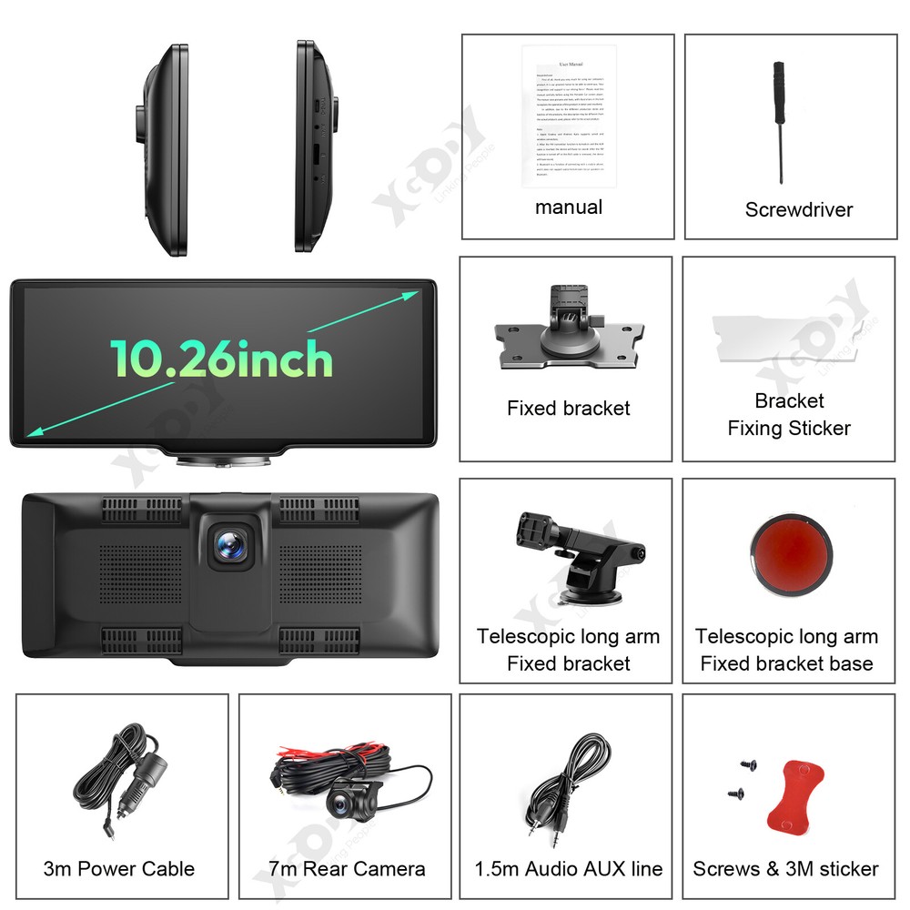 10.2" 4K Car DVR Wireless Carplay Portable Android Auto Stereo IPS Touch Screen