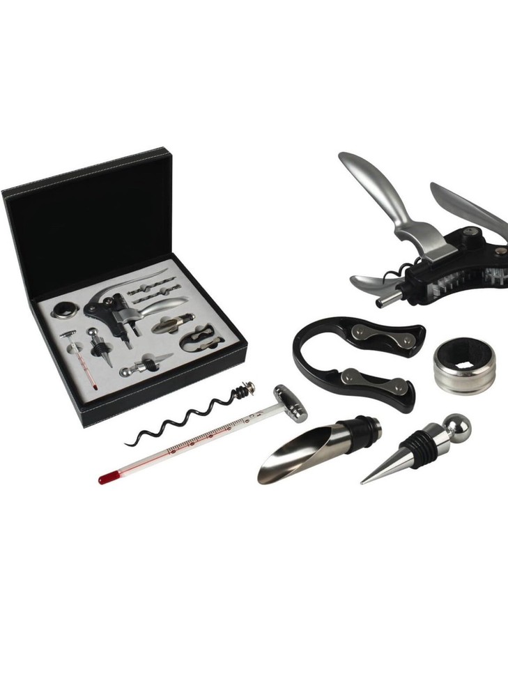 9 Pcs Wine Accessory Gift Box Includes CorkScrew Wrap Cutter Wine Thermomete