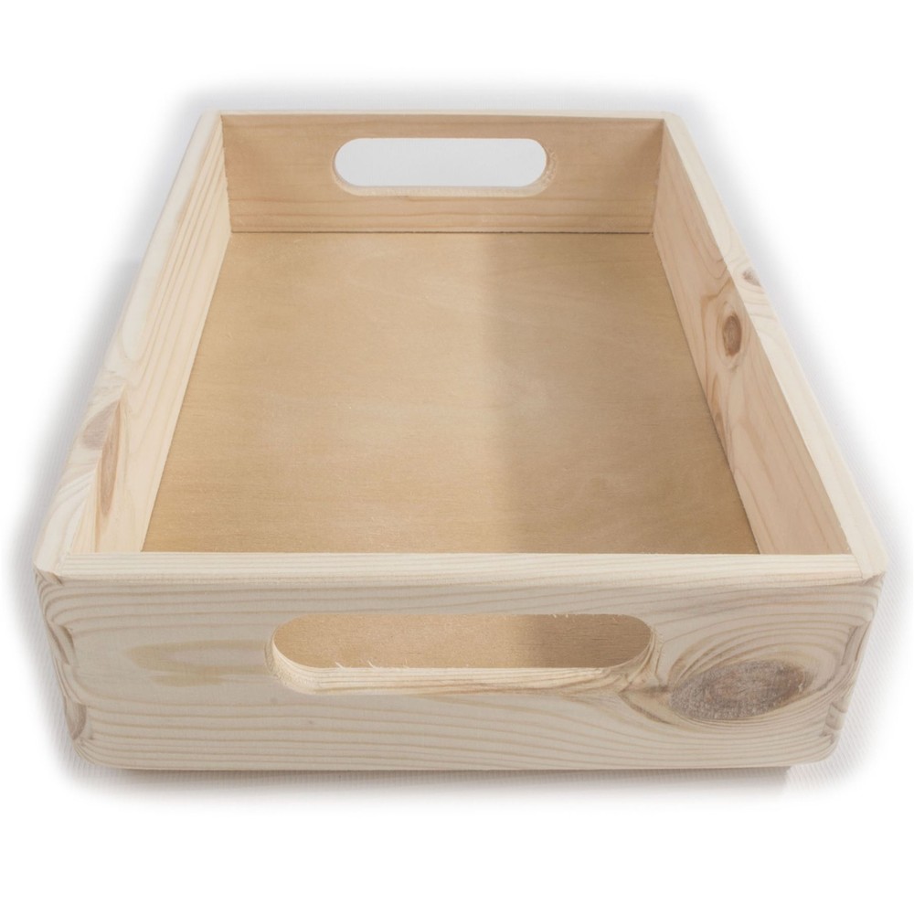 Stackable Decorative Shallow Non-lidded Open Top Wooden Crate Box 30x20x7 cm