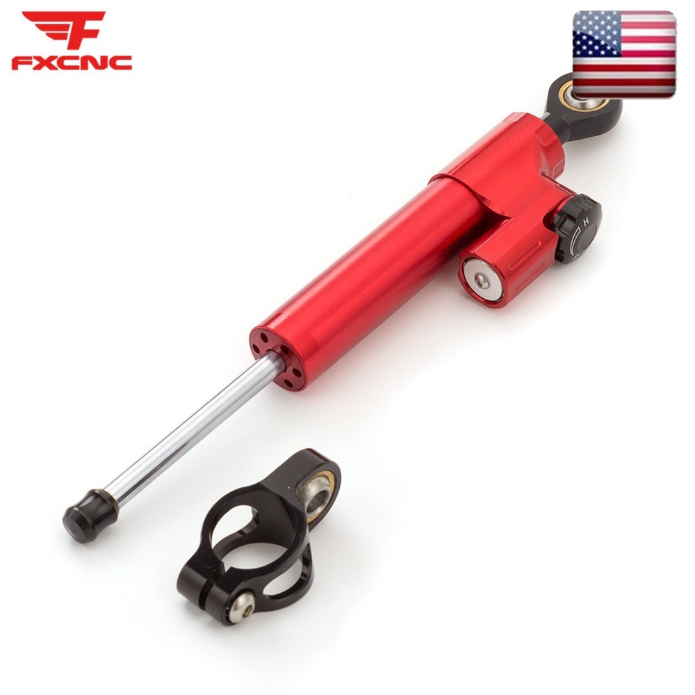255MM Motorcycle Universal CNC Adjustable Steering Damper Stabilizer Safety Red