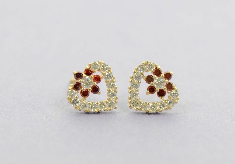 14K Yellow Gold Stud Heart Shape CZ Stud Earrings