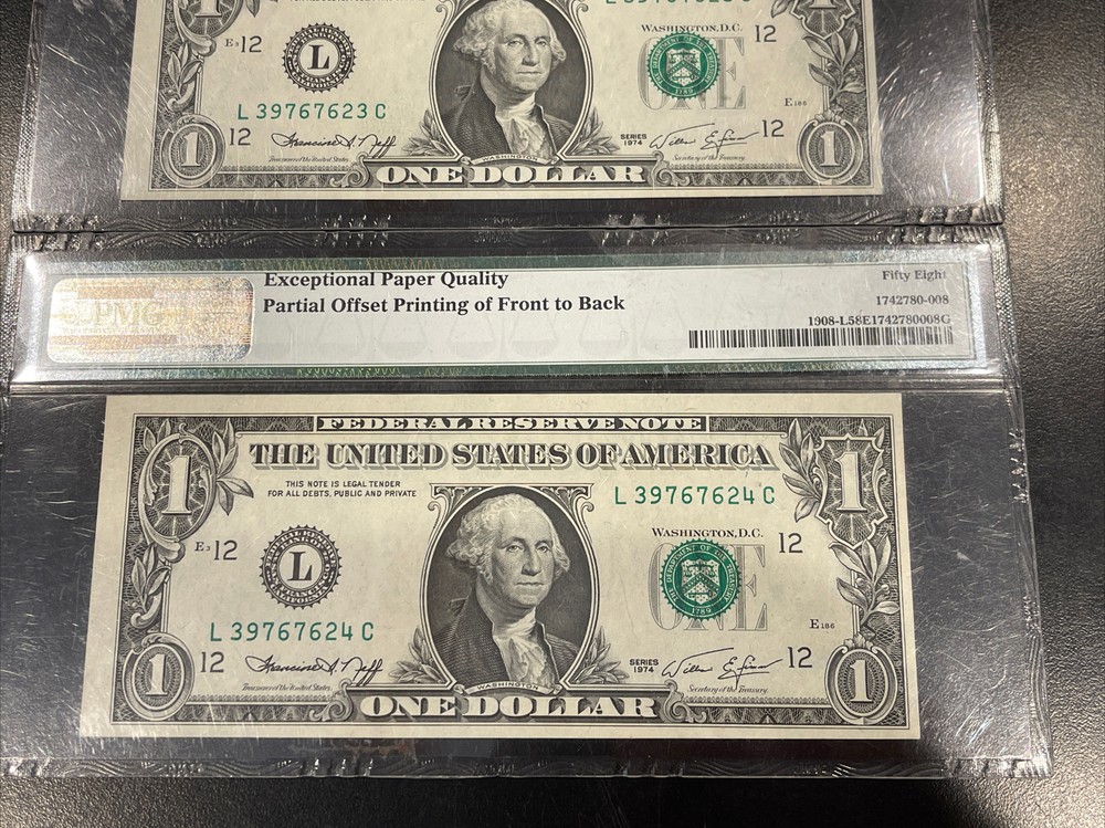 3x Error PMG 58 EPQ FRN $1 Consecutive Serial Notes 1974