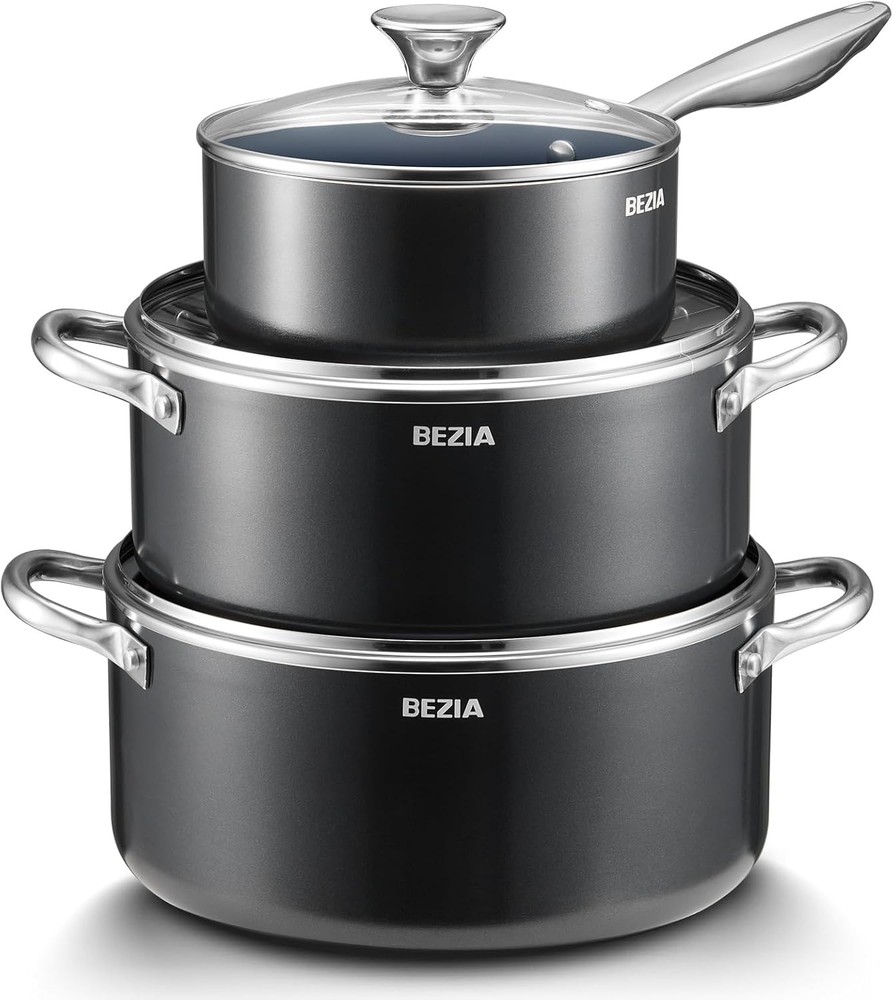 Induction Cookware Set 6-Piece, Stackable Kitchen Cooking Pots Set, 6qt 4.8qt &