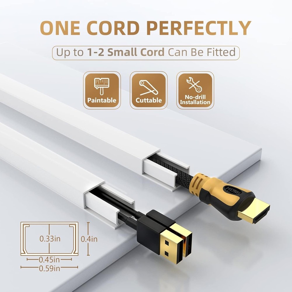 Fire-Safe Self-Adhesive Cord Hider, 85in Cable Management Solution in White