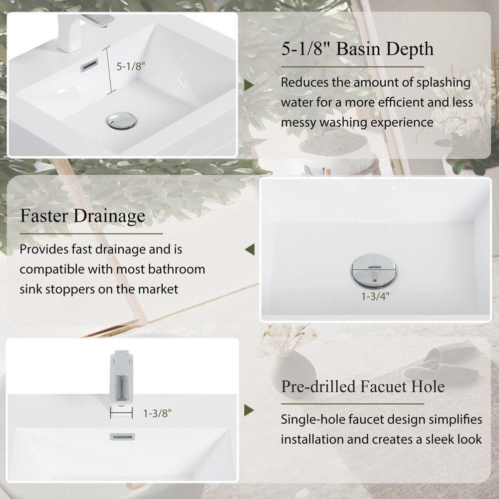 Pre-Assembled 48" Bathroom Vanity with Floating Design, Stone Resin Countertop &