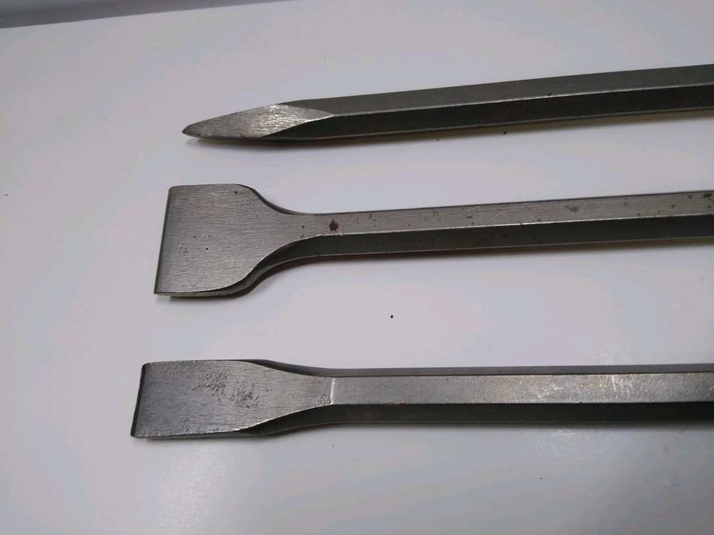 3 Rotary Hammer Drill Chisel Bits Point Flat Blade Concrete Cement Tools