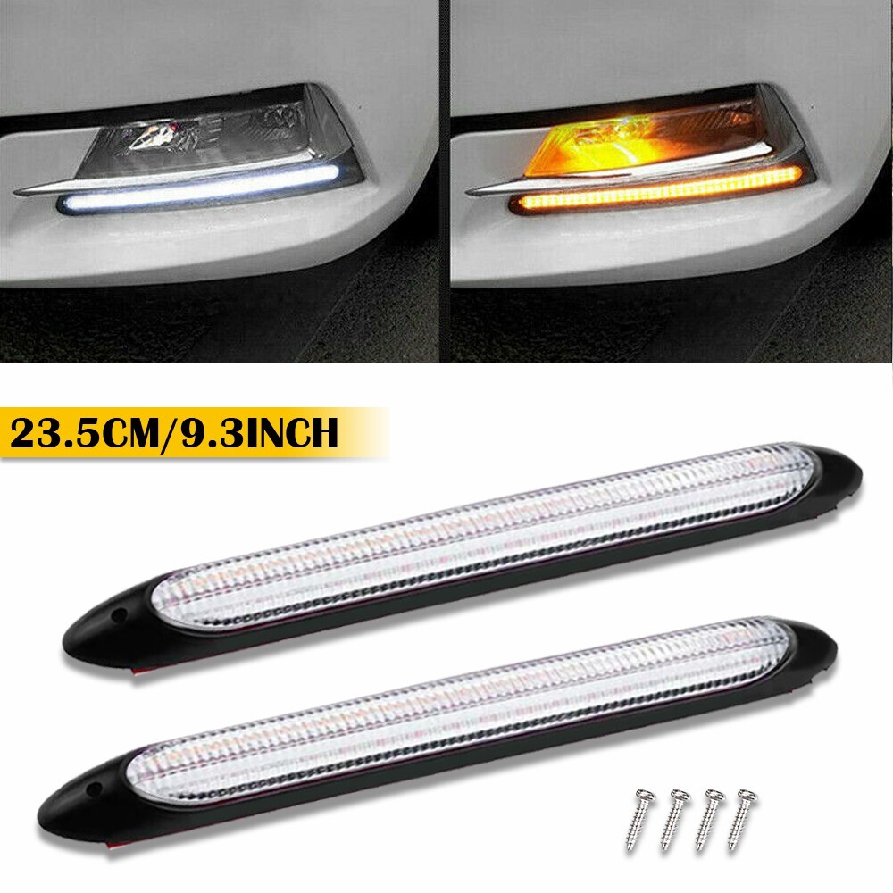LED Switchback DRL Light Strip Amber White Sequential Flow Turn Signal Blinker