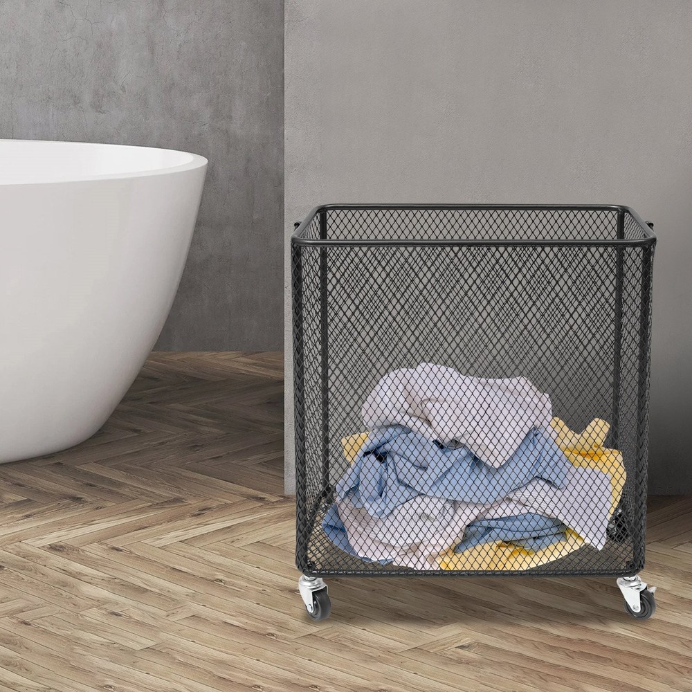 Rolling Laundry Basket with Wheels - Metal Wire Laundry Hamper Rectangular