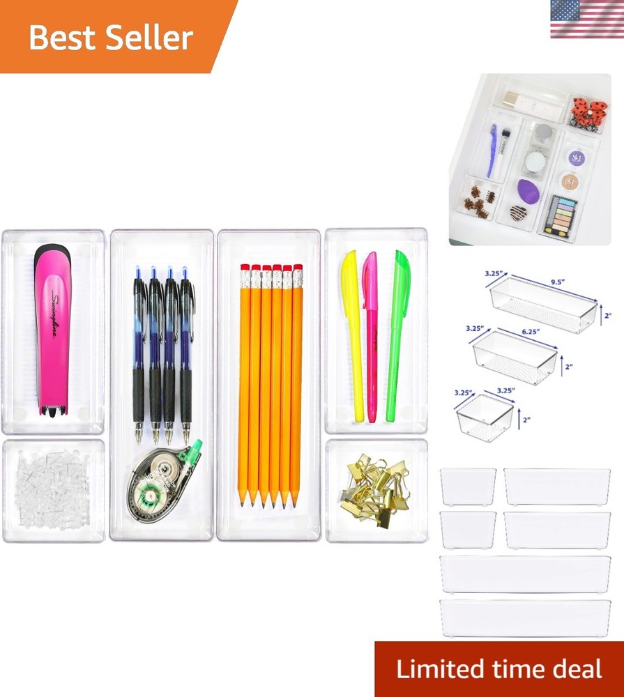 Elegant Clear Drawer Organizer Set - 6 Pack Assorted Sizes for Versatile Storage