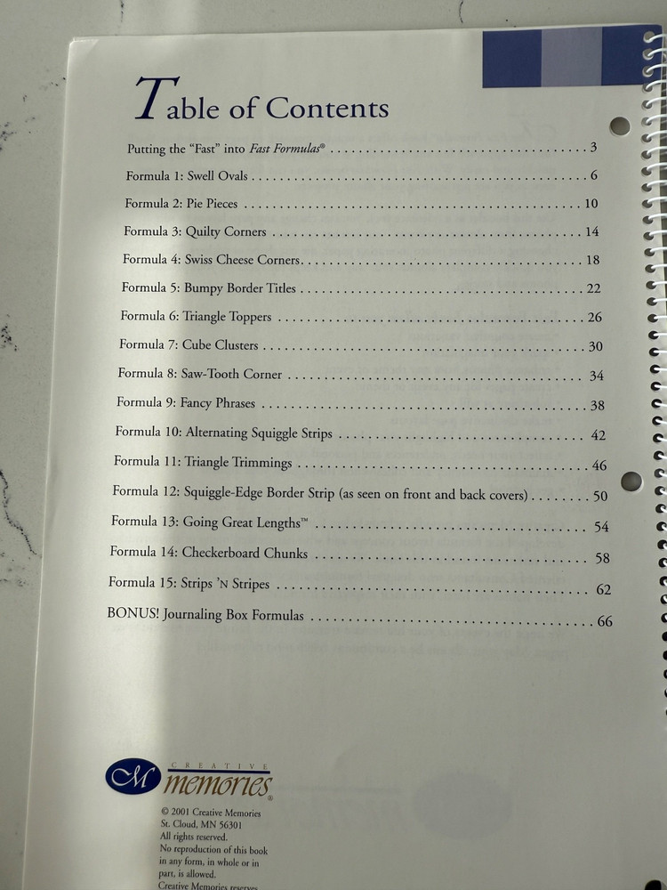 Creative Memories Fast Formulas Third Edition w/Journaling Box Section Layouts