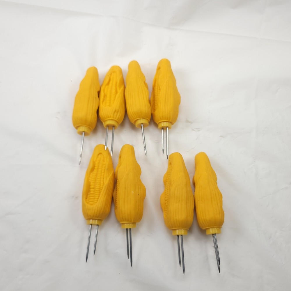 8 Vintage Rubber Corn On The Cob Holders Yellow