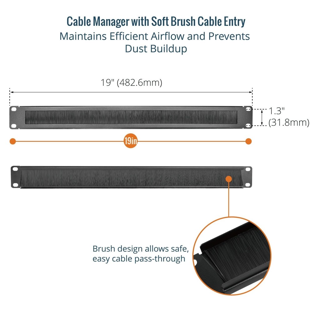 1U Rack Mount Cable Management Panel with Brush,Rack Brush Panel for 19 inch ...