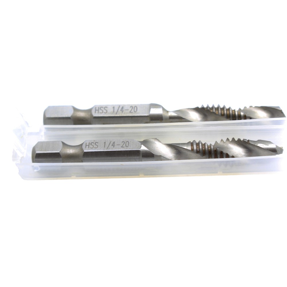 TMAX 2 pc 1/4-20 Combination Drill and Tap Multi Use Deburr Countersink Hex Bit