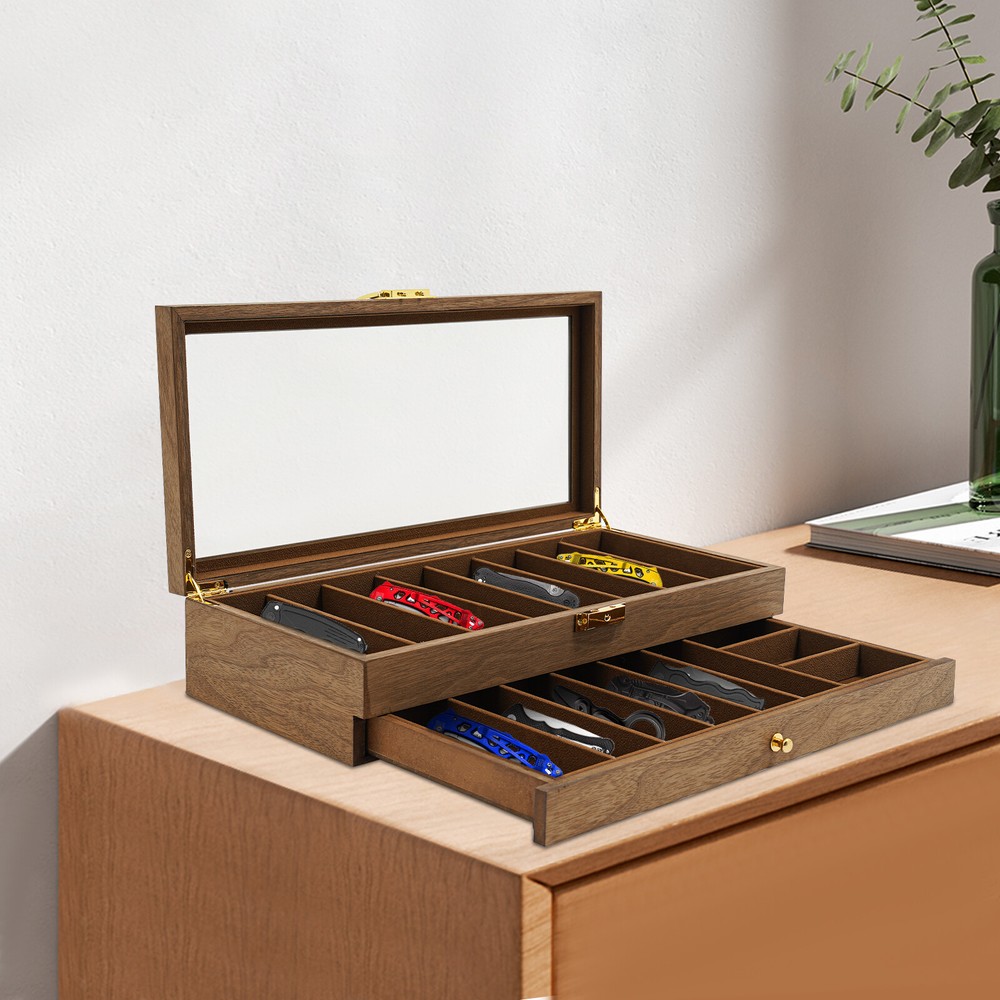 Knife Display Case, Knife Storage Box, 2-Tier Knife Display Case Organizer