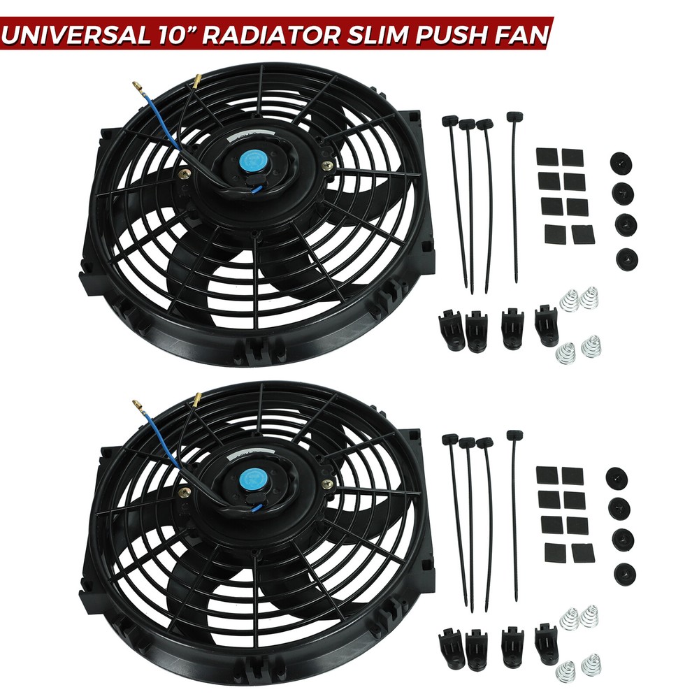 2PCS 10" Universal Radiator Slim Push Pull Fan Electric Cooling 12V Mounting Kit