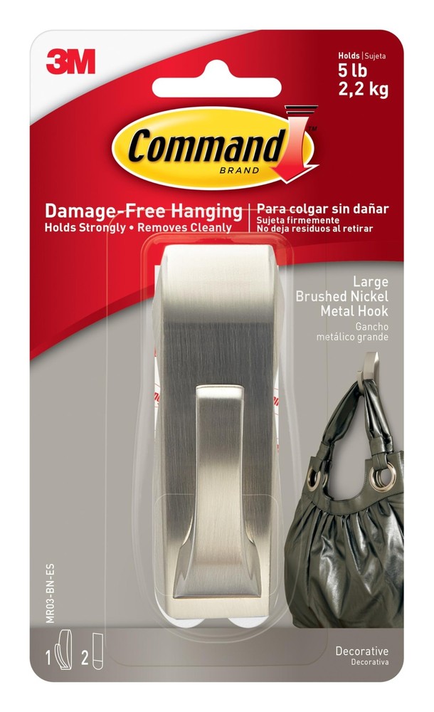 Command Large Modern Reflections Metal Hook, Brushed Large, Nickel