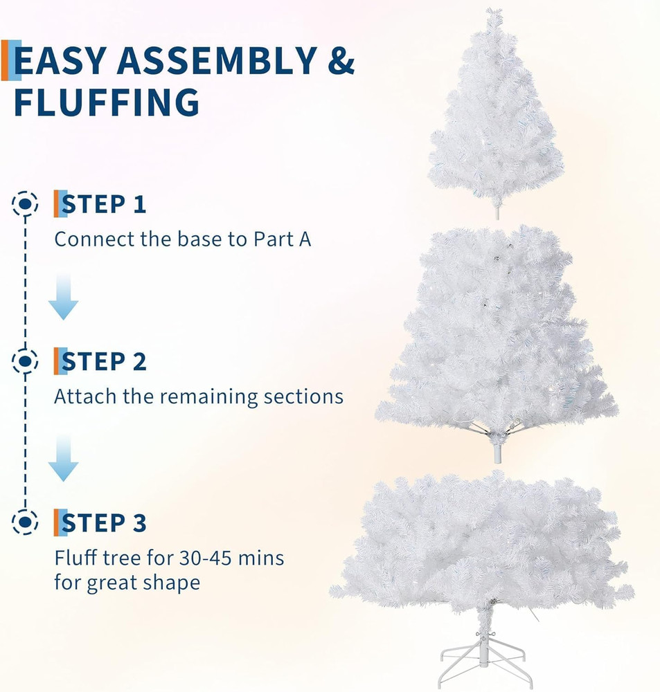 7.5Ft Pre-Lit White Christmas Tree with 450 LED Lights - Easy Assembly