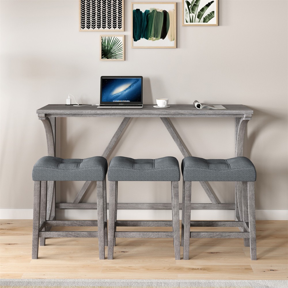 4 Piece Bar Table Set Counter Height Kitchen Dining Table with 3 Bar Stools
