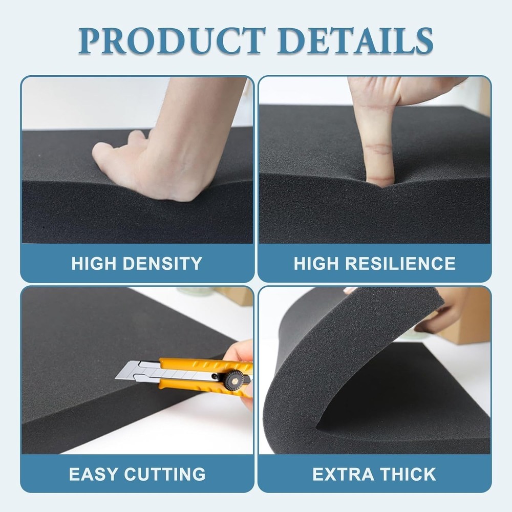 Black Foam Sheets 16x12x2 Inch - Customizable Packing Inserts for Tools
